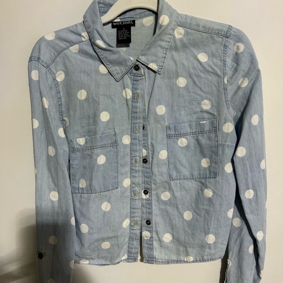 CHAMBRAY Small POLKA DOT CROPPED SHIRT - Picture 9 of 14